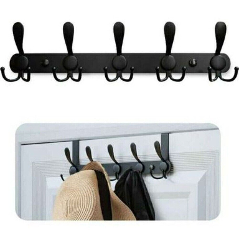 Metal Wall Mounted Coat Rack 5 Heavy Duty Tri-Hooks Towel Hanger Organizer 50 LB